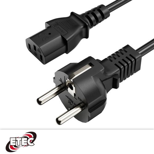 ETEC Euro-Stromkabel gerader Schutzkontakt-Stecker auf gerade C13 IEC-Buchse 5m schwarz