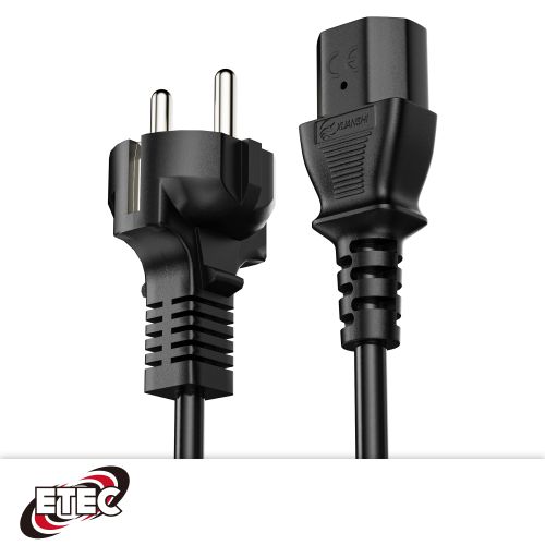 ETEC Euro-Stromkabel gerader Schutzkontakt-Stecker auf gerade C13 IEC-Buchse 2m schwarz