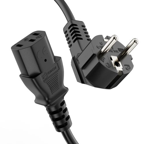 ETEC Euro-Stromkabel 90° Schutzkontakt-Stecker auf gerade C13 IEC-Buchse 1m schwarz