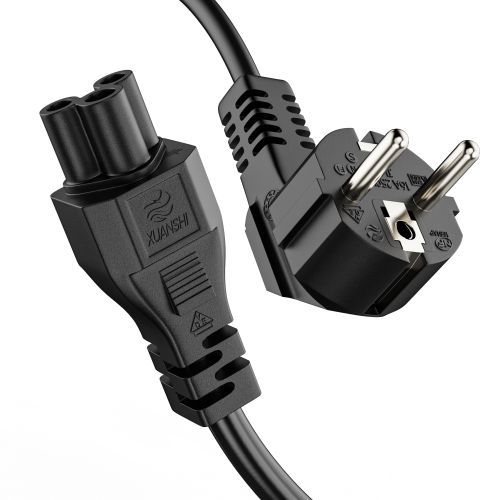 ETEC Euro-Stromkabel 90° Schutzkontakt-Stecker auf gerade C5 IEC-Buchse 2m schwarz