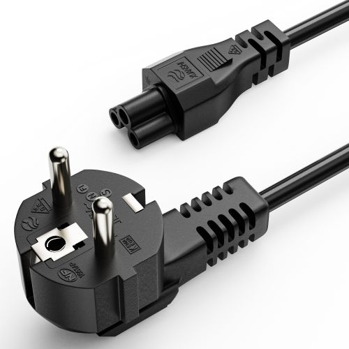 ETEC Euro-Stromkabel 90° Schutzkontakt-Stecker auf gerade C5 IEC-Buchse 3m schwarz