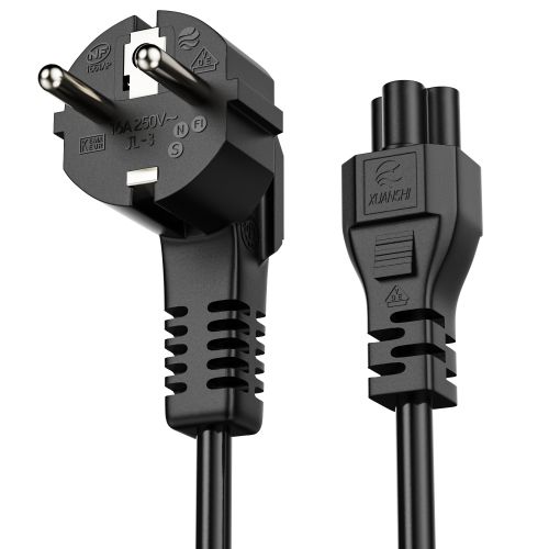 ETEC Euro-Stromkabel 90° Schutzkontakt-Stecker auf gerade C5 IEC-Buchse 3m schwarz