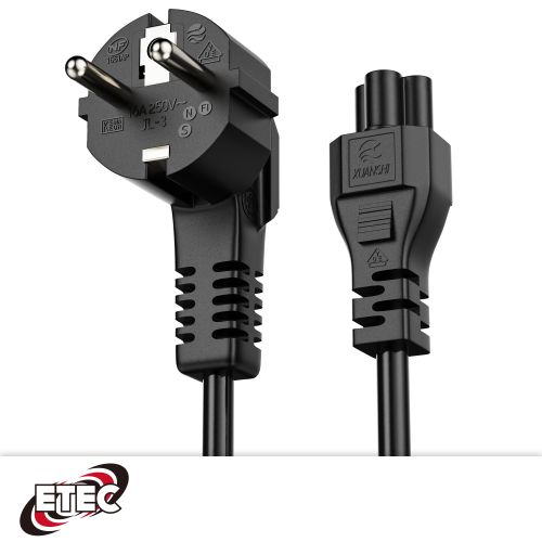 ETEC Euro-Stromkabel 90° Schutzkontakt-Stecker auf gerade C5 IEC-Buchse 2m schwarz
